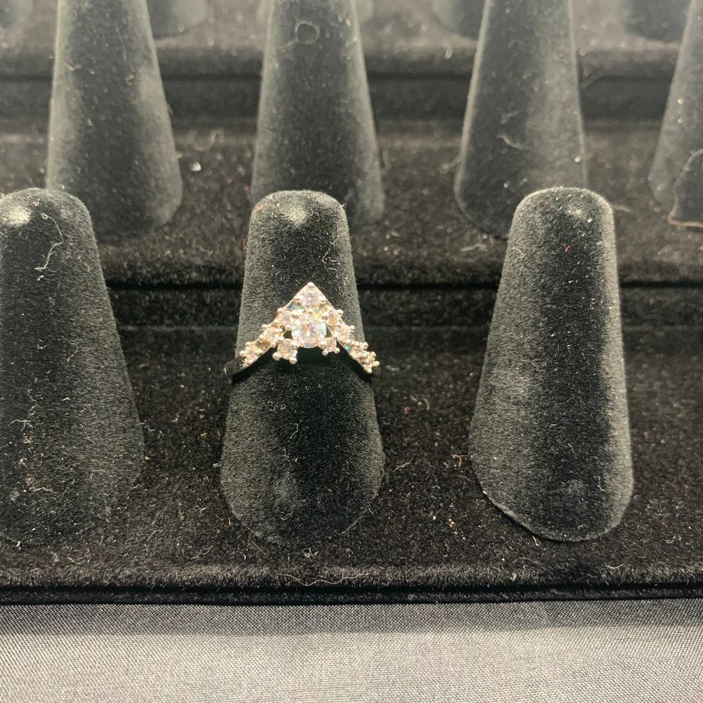 Melinda Maria Silver Pointed Crystal Ring